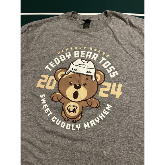 RARE Hershey Bears Hockey 2024 Teddy Bear Toss T-Shirt LARGE Gray AHL Calder Cup - Picture 1 of 4